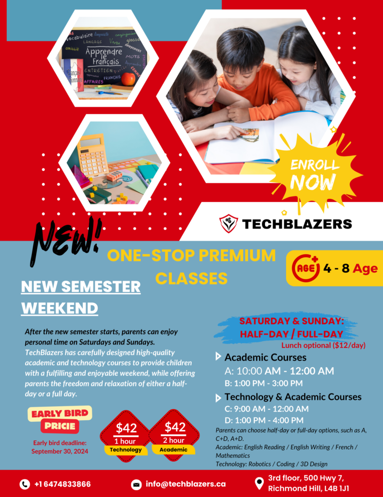 New School Term: TechBlazers Introduces New Premium Weekend Half-Day/Full-Day Classes for 4-8 Year Olds, Limited-Time Early Bird Discount